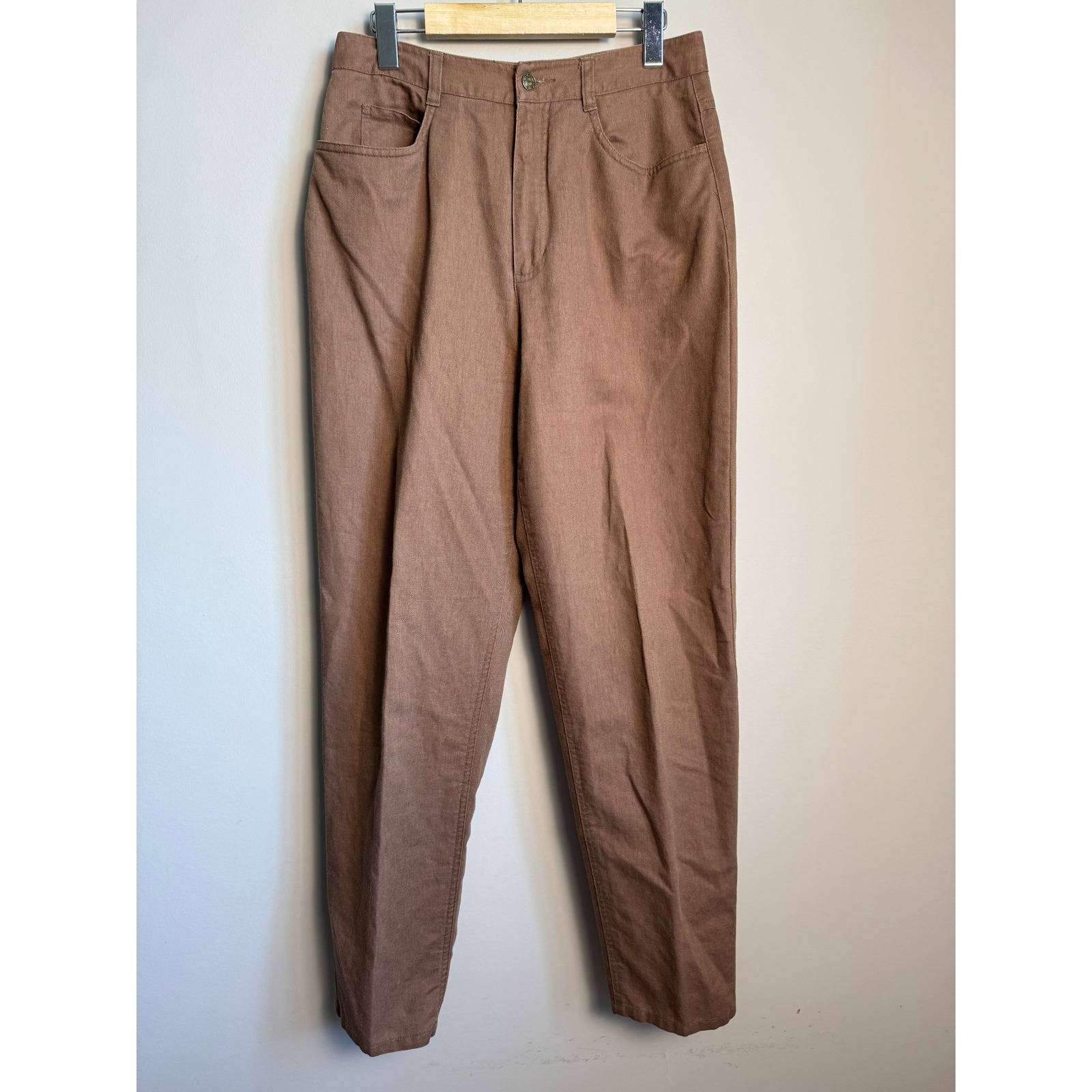 Talbots High Rise Linen Blend Casual Dress Pants 8 Dark Tan Brown Coastal Earthy
